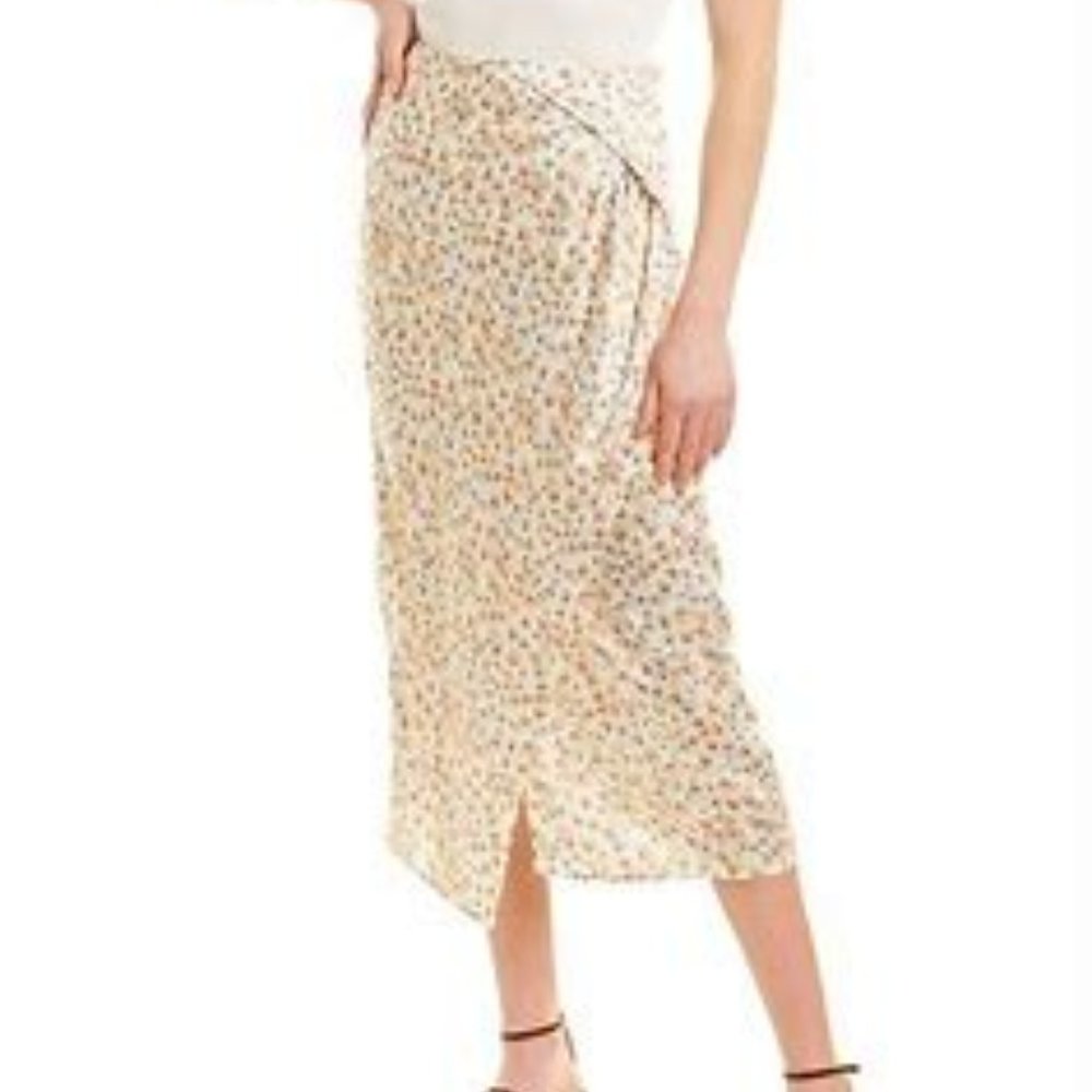 Vince Carnation Asymmetrical Cascade Drape Midi A Line Skirt SZ 14